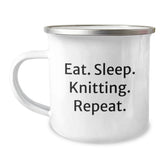 Funny Knitting Gifts for Friends from Family - Eat. Sleep. Knitting. Repeat. Inspired Camping Mug for Graduation - Image 1